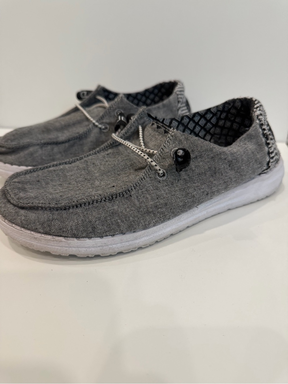 Hey Dude Grey Canvas Slip-On Loafers with White Sole